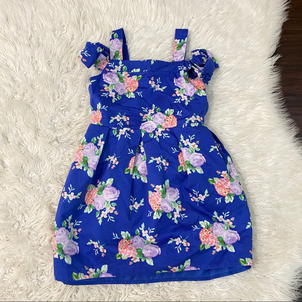 Janie & Jack Floral Blue Dress Off The Shoulder